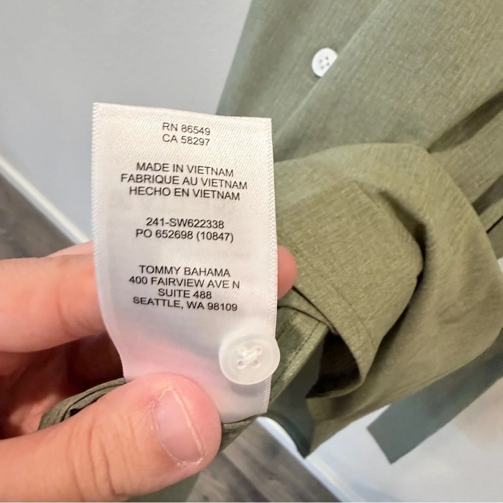 Tommy Bahama IslandZone Shirt Dress Olive Green Belted Resort Coastal Travel L - Picture 5 of 12